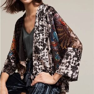 Anthropologie Floreat Velvet Burnout Muse Kimono Top O/S Patchwork Open‎ Front